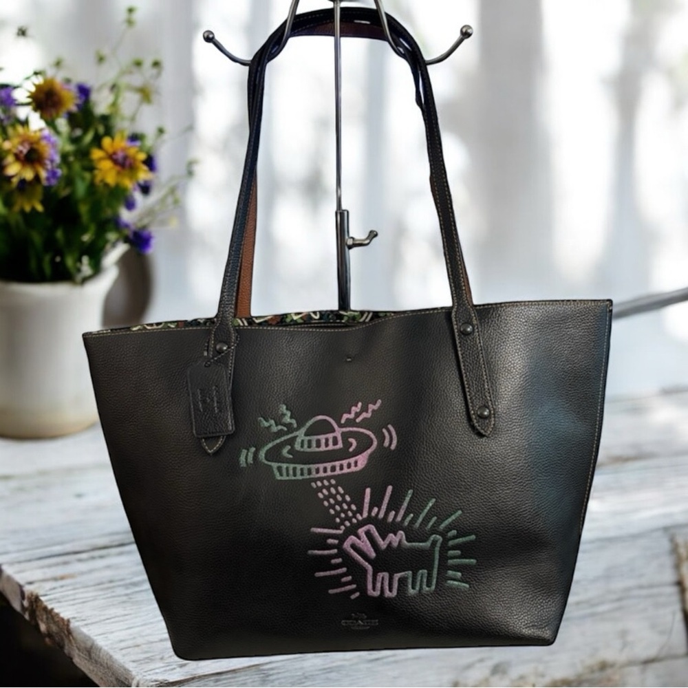 RARE Coach X Keith Haring Glitter UFO Market Carryall Tote - Picture 2 of 14